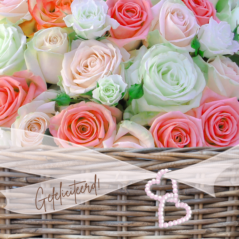 Felicitatiekaarten - Mand met oranje rozen, lint en hartjes