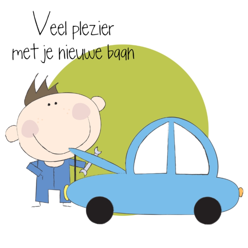 Nieuwe baan automonteur - Felicitatiekaarten Felicitatiekaarten - Nieuwe baan automonteur