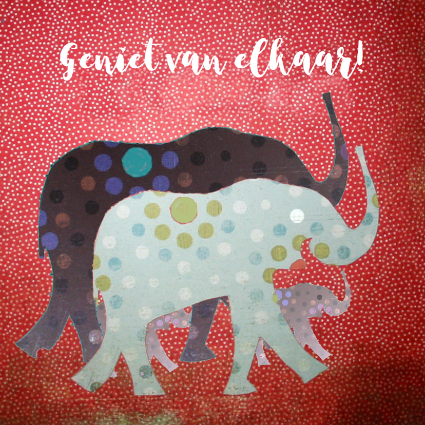 Olifantenfamilie papiercollage - Felicitatiekaarten Felicitatiekaarten - Olifantenfamilie papiercollage