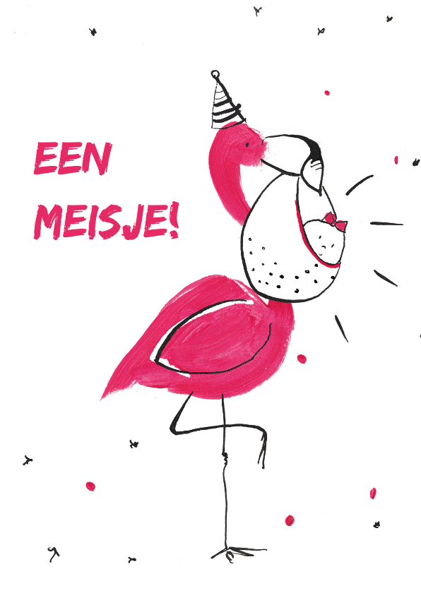 Ooievaar met kindje - Felicitatiekaarten Felicitatiekaarten - Ooievaar met kindje