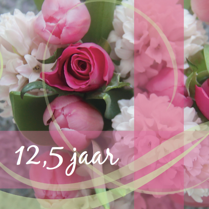Roze jubileumkaart bloemen - Felicitatiekaarten Felicitatiekaarten - Roze jubileumkaart bloemen