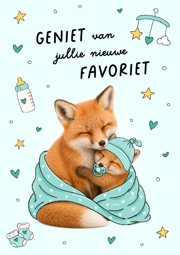 Felicitatiekaarten - Schattig kaartje met knuffelende mama en babyvosje