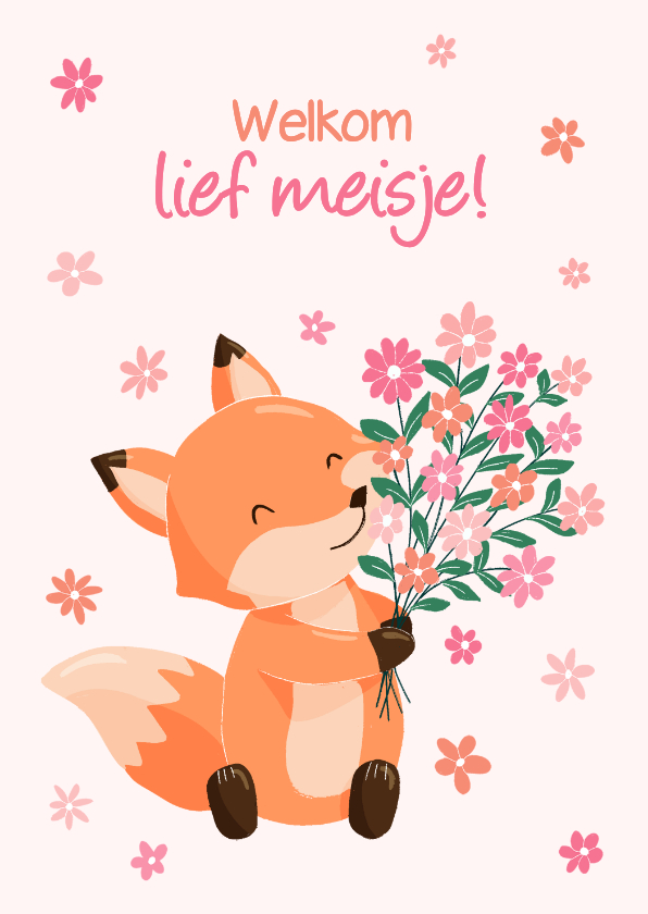 Felicitatiekaarten - Schattige felicitatiekaart met vosje en bos bloemen