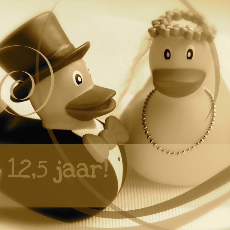 Sepia bruidspaar-eendjes jubileumkaart - Felicitatiekaarten Felicitatiekaarten - Sepia bruidspaar-eendjes jubileumkaart