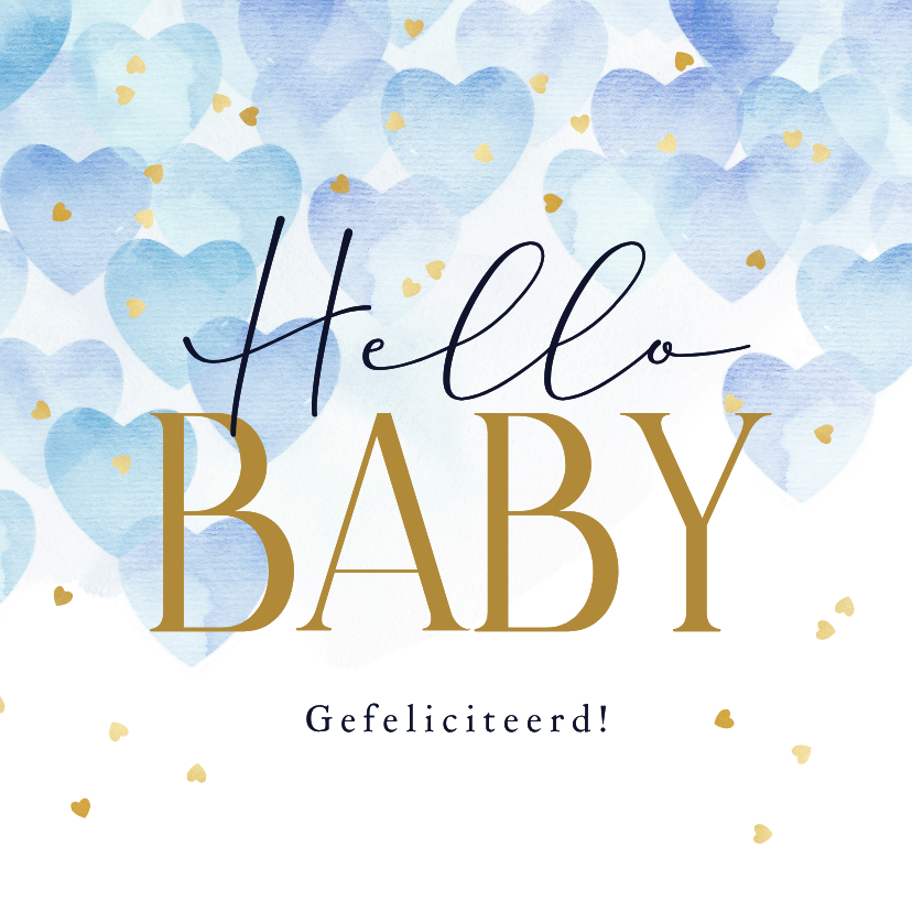 Felicitatiekaarten - Stijlvolle felicitatiekaart blauwe hartjes in waterverf 