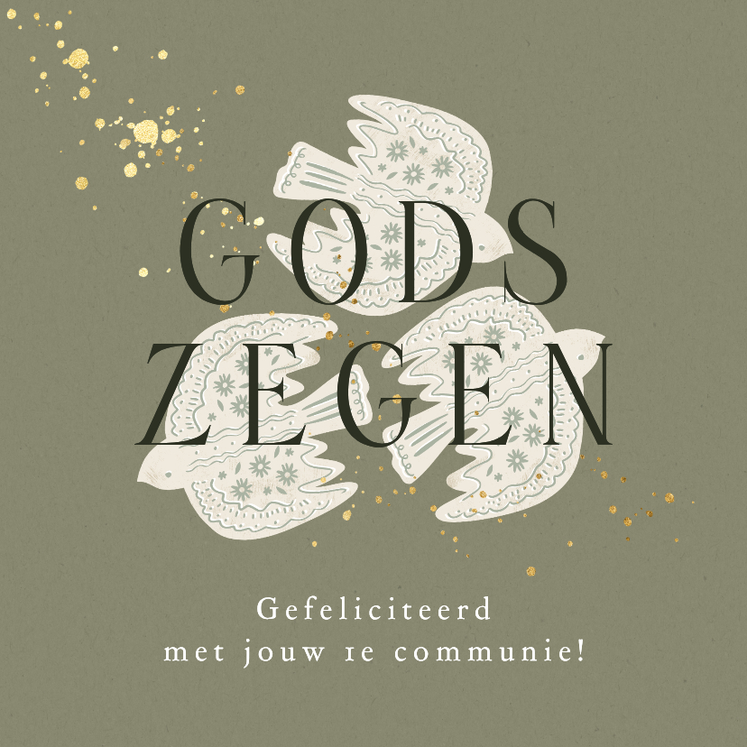 Felicitatiekaarten - Stijlvolle felicitatiekaart eerste communie duif goudlook