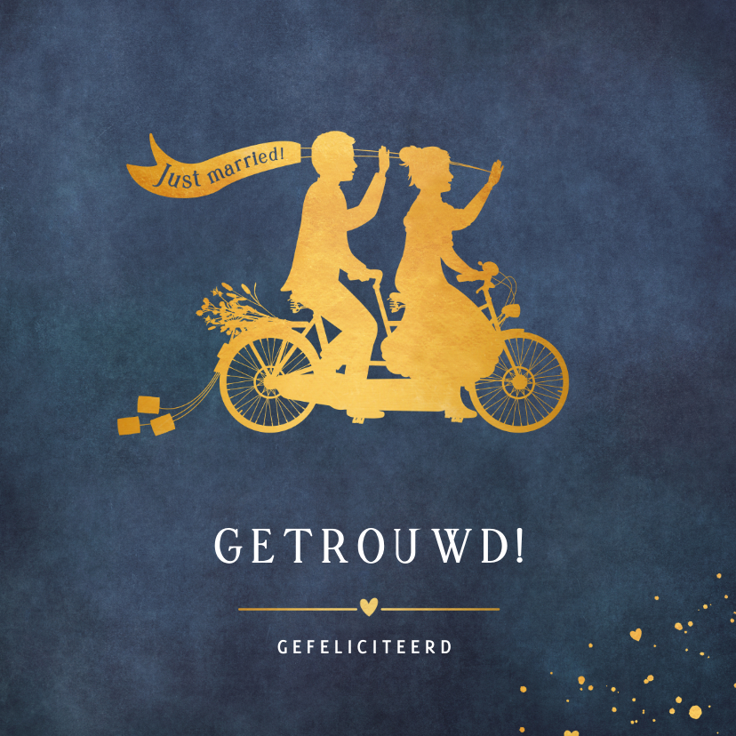 Felicitatiekaarten - Stijlvolle felicitatiekaart trouwen gouden silhouet tandem