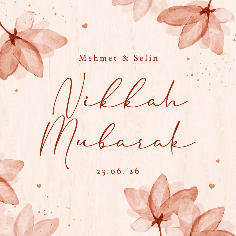 Felicitatiekaarten - Stijlvolle Islamitische felicitatiekaart trouwen bloemen