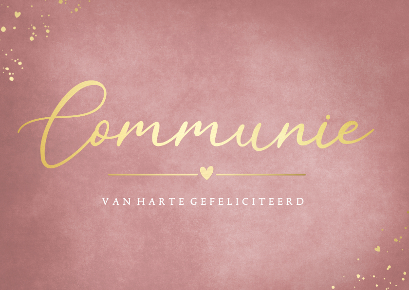 Felicitatiekaarten - Stijlvolle roze met gouden felicitatiekaart communie meisje