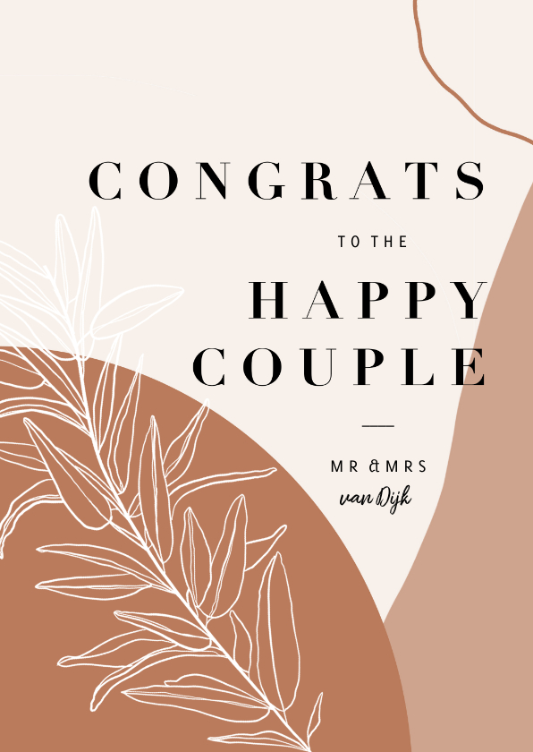 Felicitatiekaarten - Trendy abstracte felicitatiekaart huwelijk congrats en takje