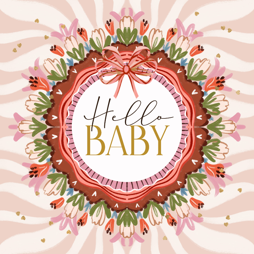 Felicitatiekaarten - Trendy felicitatiekaart geboorte kleurrijke bloemetjes strik