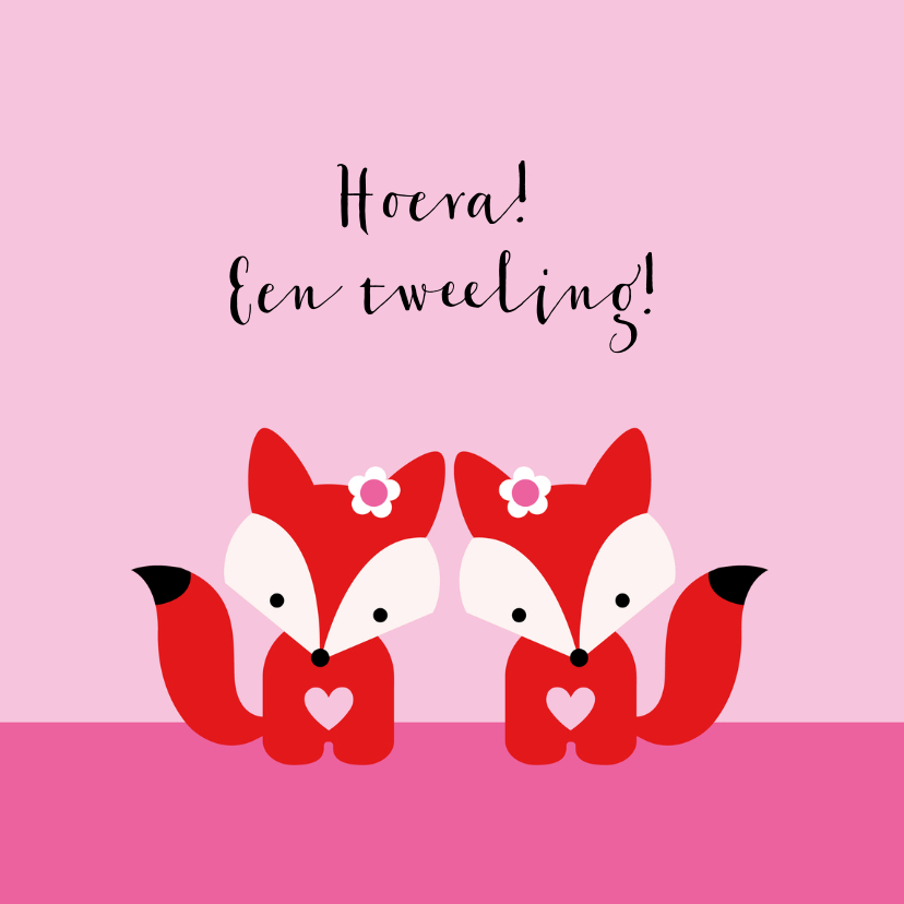 Tweeling vosjes, meisjes - Felicitatiekaarten Felicitatiekaarten - Tweeling vosjes, meisjes