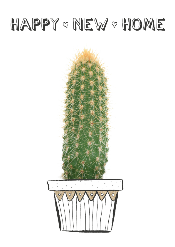 Felicitatiekaarten - Verhuiskaart happy new home met cactus plant