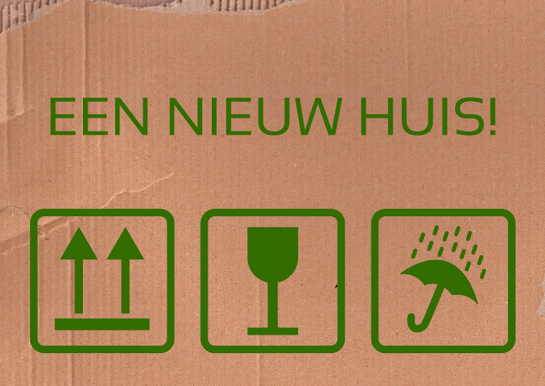 Verhuissymbolen felicitatie woning groen - Felicitatiekaarten Felicitatiekaarten - Verhuissymbolen felicitatie woning groen