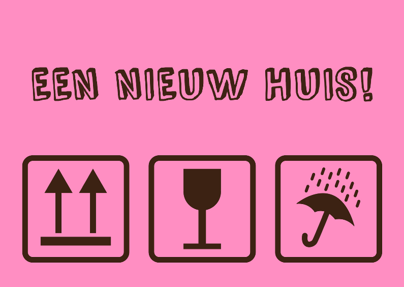 Verhuissymbolen felicitatie woning roze - Felicitatiekaarten Felicitatiekaarten - Verhuissymbolen felicitatie woning roze