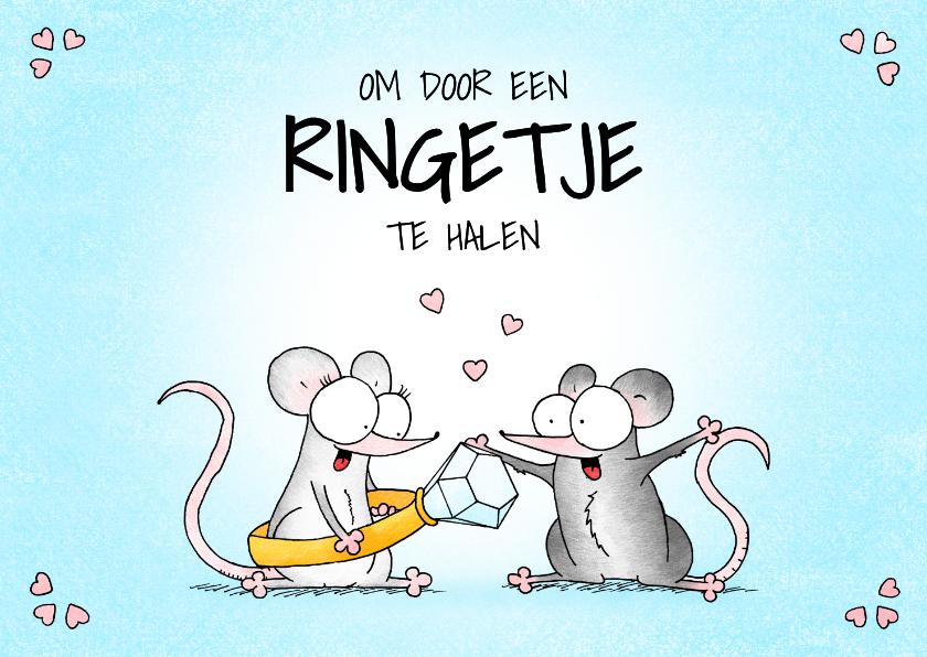Verlovingsfelicitatie met twee muisjes en een verlovingsring - Felicitatiekaarten Felicitatiekaarten - Verlovingsfelicitatie met twee muisjes en een verlovingsring