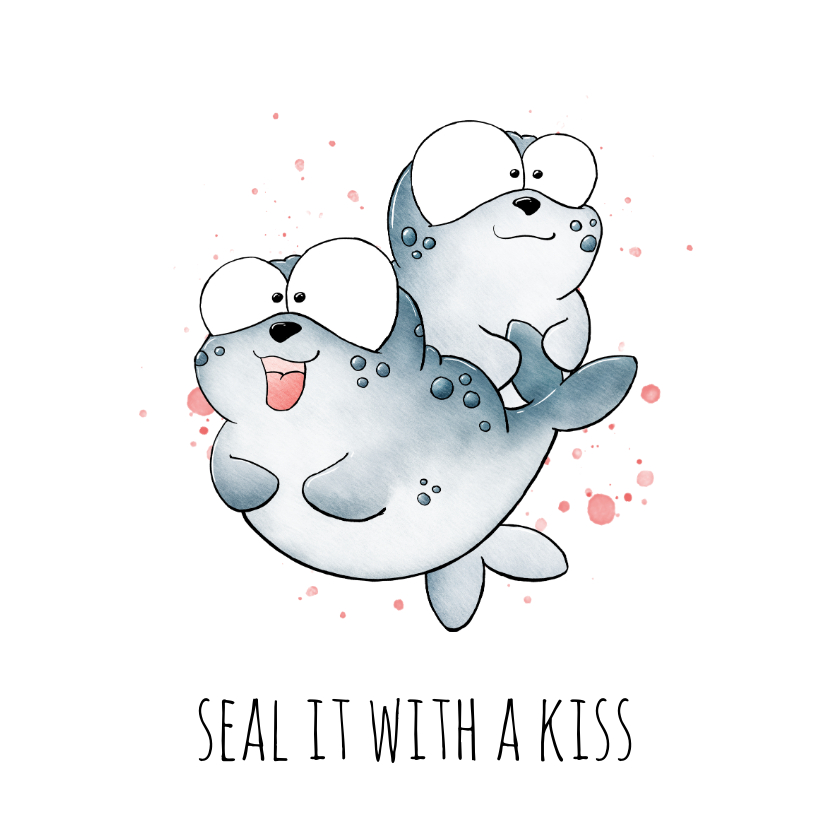 Felicitatiekaarten - Verlovingsfelicitatie zeehondjes seal it with a kiss