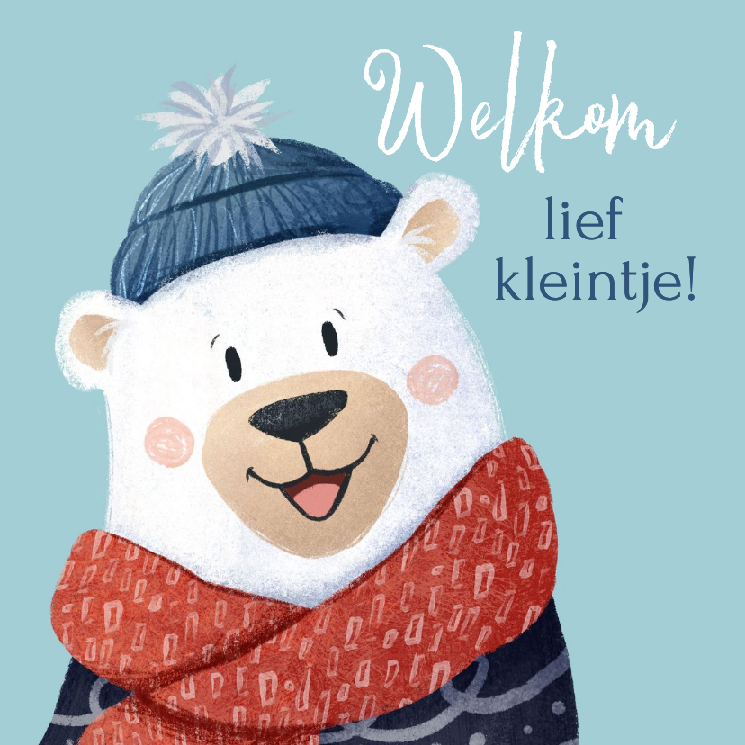 Vrolijk felicitatiekaart geboorte met schattige ijsbeer - Felicitatiekaarten Felicitatiekaarten - Vrolijk felicitatiekaart geboorte met schattige ijsbeer