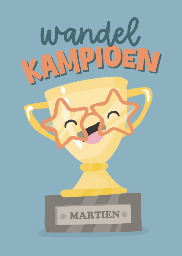 Felicitatiekaarten - Vrolijke blauwe felicitatiekaart voor een wandelprestatie!