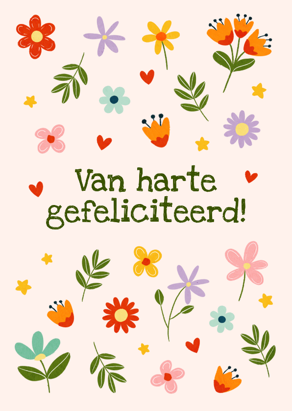 Felicitatiekaarten - Vrolijke felicitatiekaart met bloemenpatroon