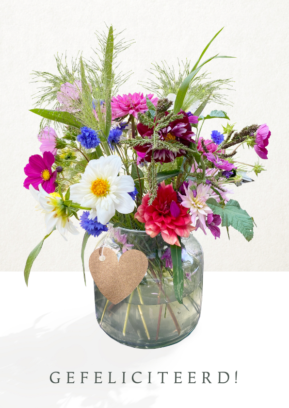 Felicitatiekaarten - Vrolijke felicitatiekaart met een fleurige bos bloemen 