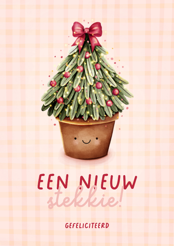 Vrolijke felicitatiekaartje verhuisd met kerstboom - Felicitatiekaarten Felicitatiekaarten - Vrolijke felicitatiekaartje verhuisd met kerstboom