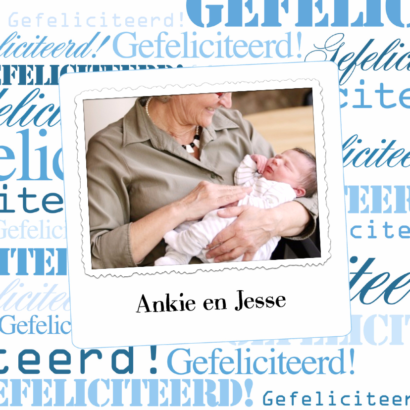 Woorden Gefeliciteerd blauw - BK - Felicitatiekaarten Felicitatiekaarten - Woorden Gefeliciteerd blauw - BK