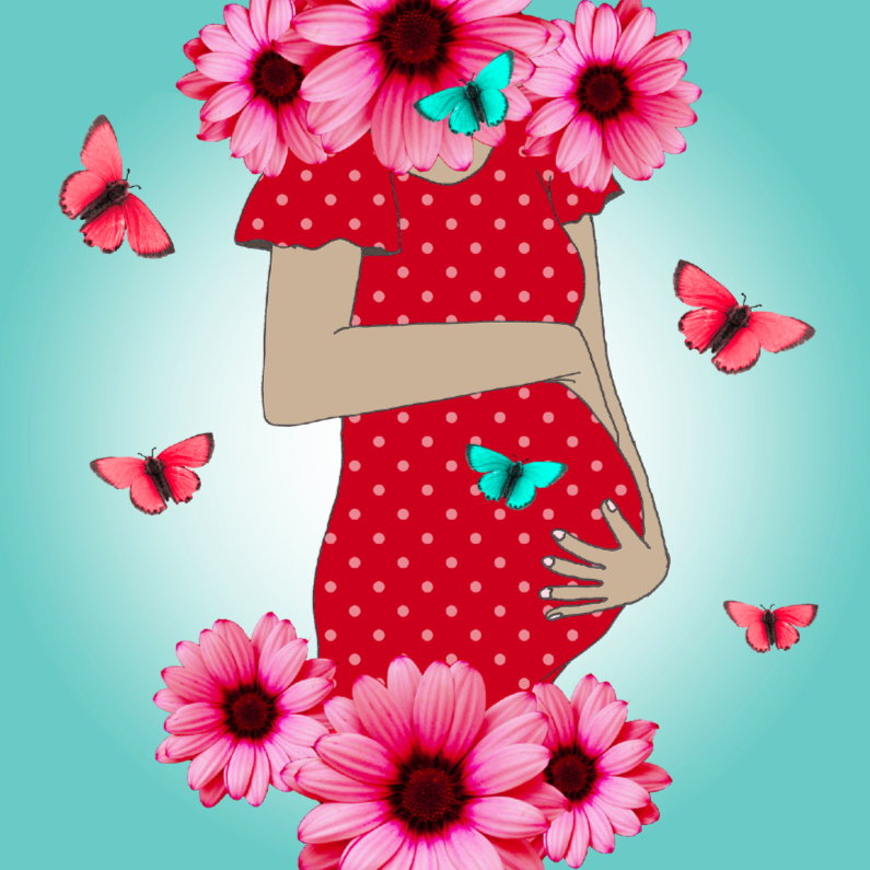 Zwanger bloemen en vlinders - Felicitatiekaarten Felicitatiekaarten - Zwanger bloemen en vlinders