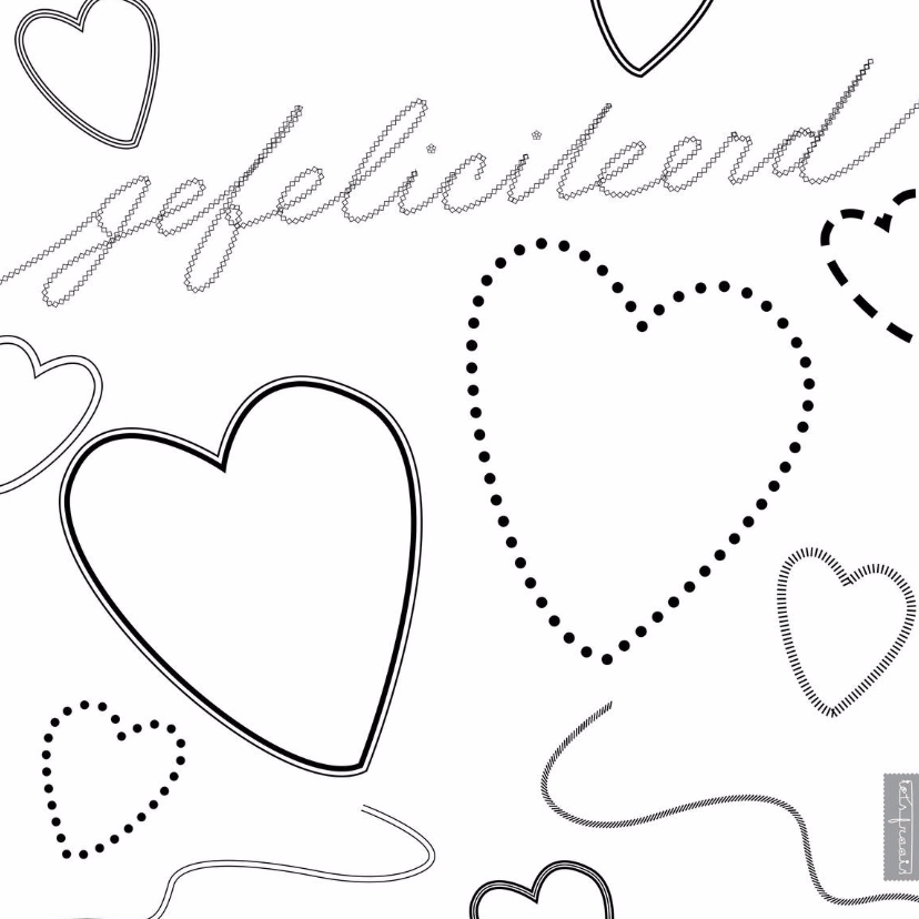 Zwart wit harten met allerlei lijnen - Felicitatiekaarten Felicitatiekaarten - Zwart wit harten met allerlei lijnen