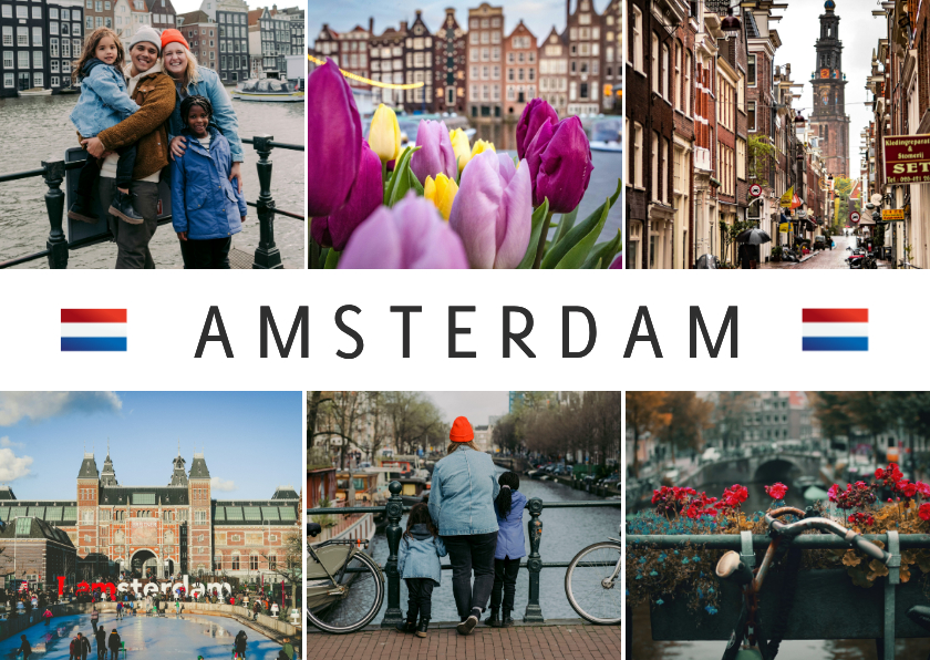 Fotokaarten - Foto ansichtkaart Amsterdam met fotocollage en vlag