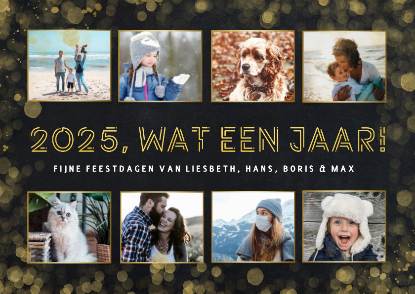 Fotokaarten - Fotocollage kaart kerstmis met 8 foto's - 2026 wat een jaar