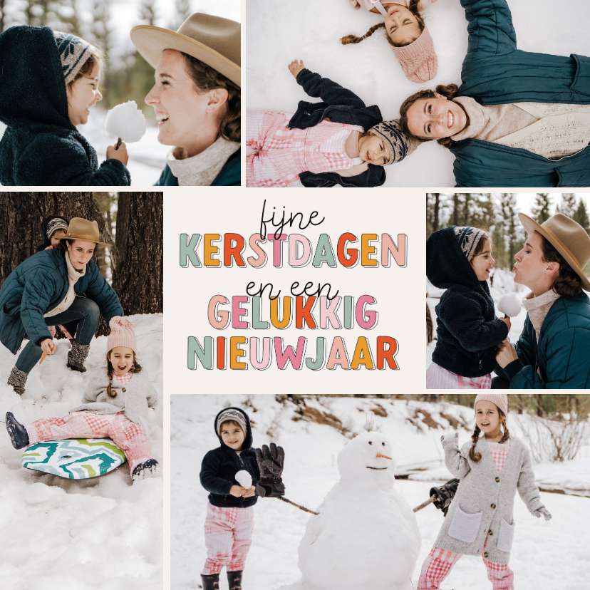 Fotokaarten - Fotocollage kerst met vijf foto's en vrolijke tekst