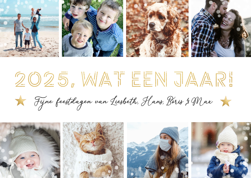 Fotocollage kerstkaart met 8 foto's - 2026 wat een jaar! - Fotokaarten Fotokaarten - Fotocollage kerstkaart met 8 foto's - 2026 wat een jaar!