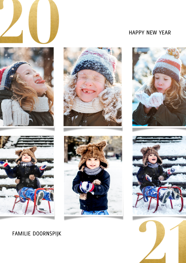 Fotocollage kerstkaart met gouden 2020 - Fotokaarten Fotokaarten - Fotocollage kerstkaart met gouden 2020