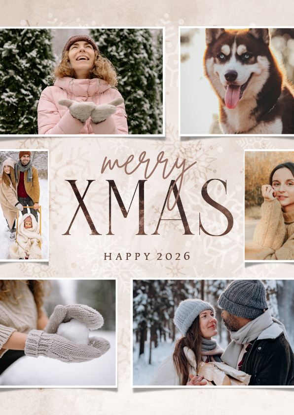 Fotocollage merry XMAS met sneeuwvlokken - Fotokaarten Fotokaarten - Fotocollage merry XMAS met sneeuwvlokken