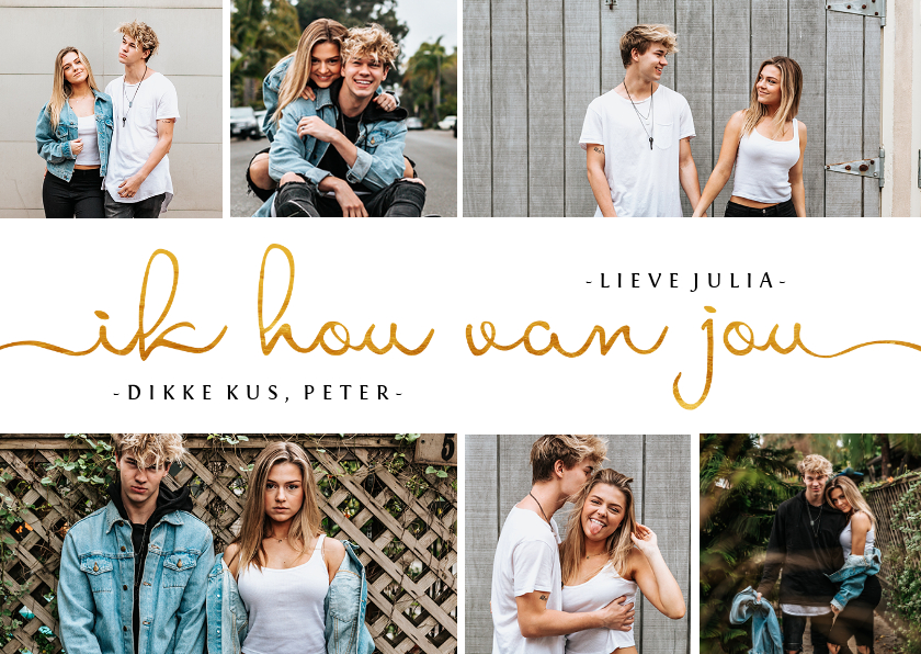 fotocollage met gouden tekst ik hou van jou - Fotokaarten Fotokaarten - fotocollage met gouden tekst ik hou van jou