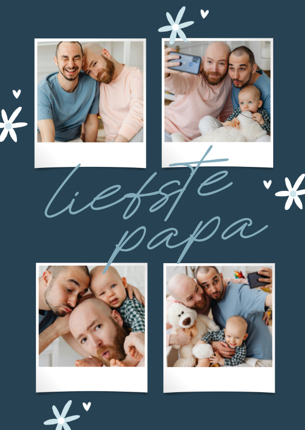 Fotocollage vaderdag blauw liefste papa bloemetjes - Fotokaarten Fotokaarten - Fotocollage vaderdag blauw liefste papa bloemetjes