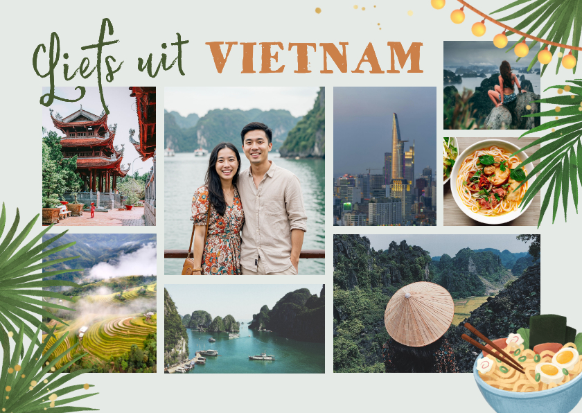 Fotokaart Azie Vietnam fotocollage noodles bladeren - Fotokaarten Fotokaarten - Fotokaart Azie Vietnam fotocollage noodles bladeren