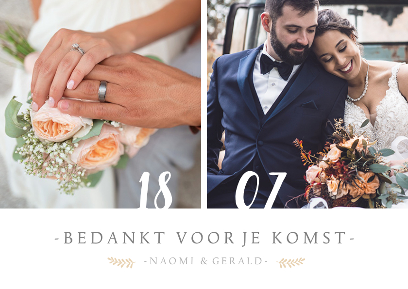 Fotokaart bedankt huwelijksdag met 2 foto's - Fotokaarten Fotokaarten - Fotokaart bedankt huwelijksdag met 2 foto's