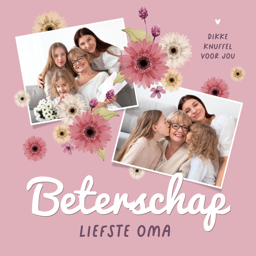Fotokaart beterschap bloemen gerbera lila - Fotokaarten Fotokaarten - Fotokaart beterschap bloemen gerbera lila