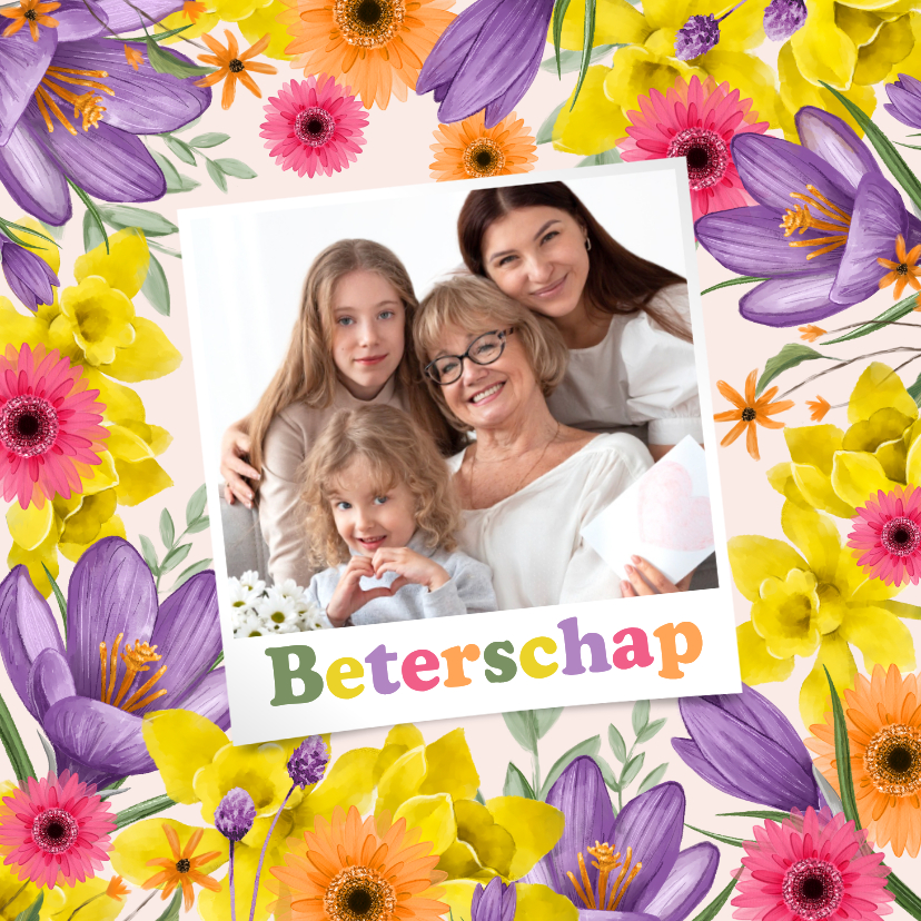 Fotokaarten - Fotokaart beterschap bloemen lente vrolijk foto