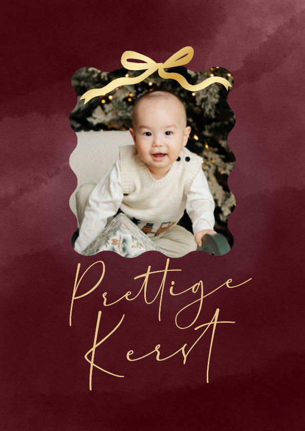 Fotokaart bordeaux gouden strik foto prettige kerst - Fotokaarten Fotokaarten - Fotokaart bordeaux gouden strik foto prettige kerst