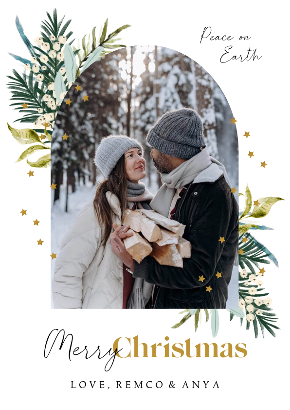 Fotokaart christelijk foto botanisch kersttakken ster goud - Fotokaarten Fotokaarten - Fotokaart christelijk foto botanisch kersttakken ster goud