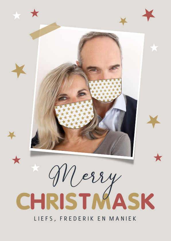 Fotokaart corona christmask sterren mondkapjes foto - Fotokaarten Fotokaarten - Fotokaart corona christmask sterren mondkapjes foto