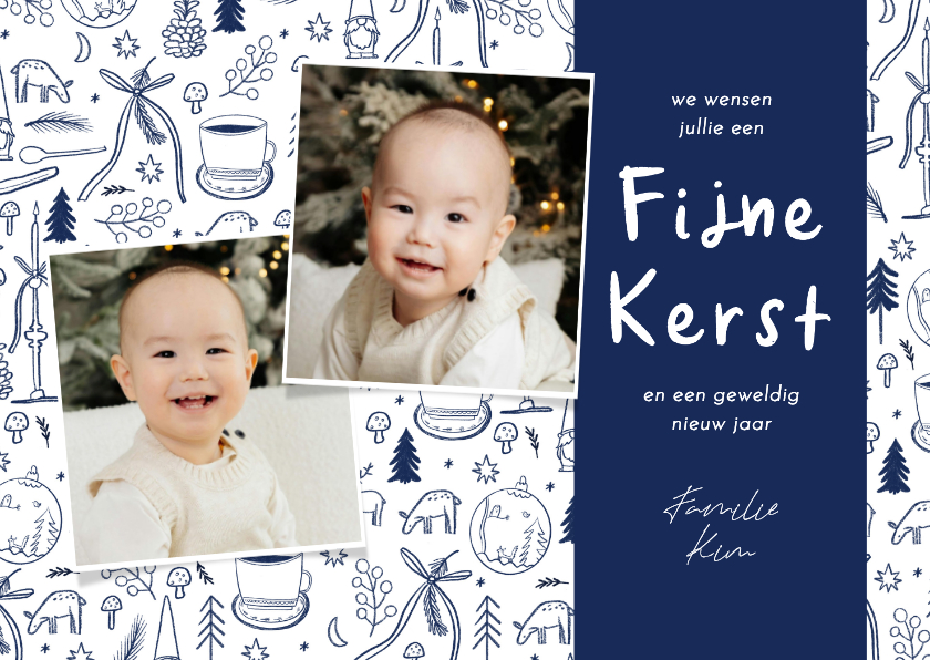 Fotokaart Delfts blauwe tekeningen foto's fijne kerst - Fotokaarten Fotokaarten - Fotokaart Delfts blauwe tekeningen foto's fijne kerst