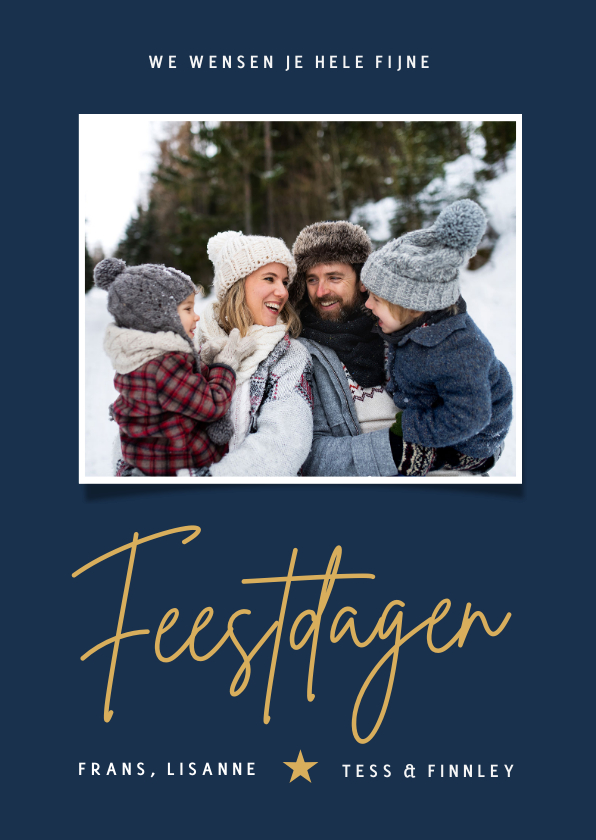 Fotokaart fijne feestdagen donkerblauw met 1 foto - Fotokaarten Fotokaarten - Fotokaart fijne feestdagen donkerblauw met 1 foto