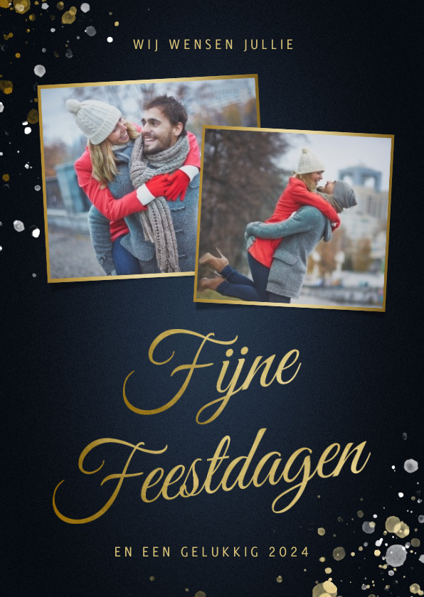 Fotokaart Fijne Feestdagen donkerblauw met spetters - Fotokaarten Fotokaarten - Fotokaart Fijne Feestdagen donkerblauw met spetters