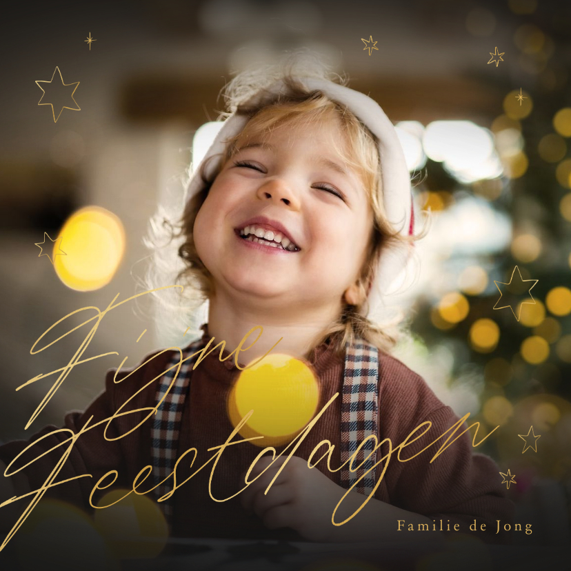 Fotokaart fijne feestdagen grote foto met gouden sterren - Fotokaarten Fotokaarten - Fotokaart fijne feestdagen grote foto met gouden sterren