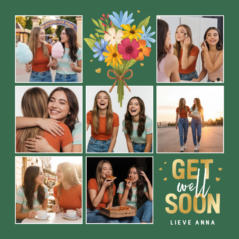 Fotokaart fotocollage beterschap get well soon bloemetje - Fotokaarten Fotokaarten - Fotokaart fotocollage beterschap get well soon bloemetje