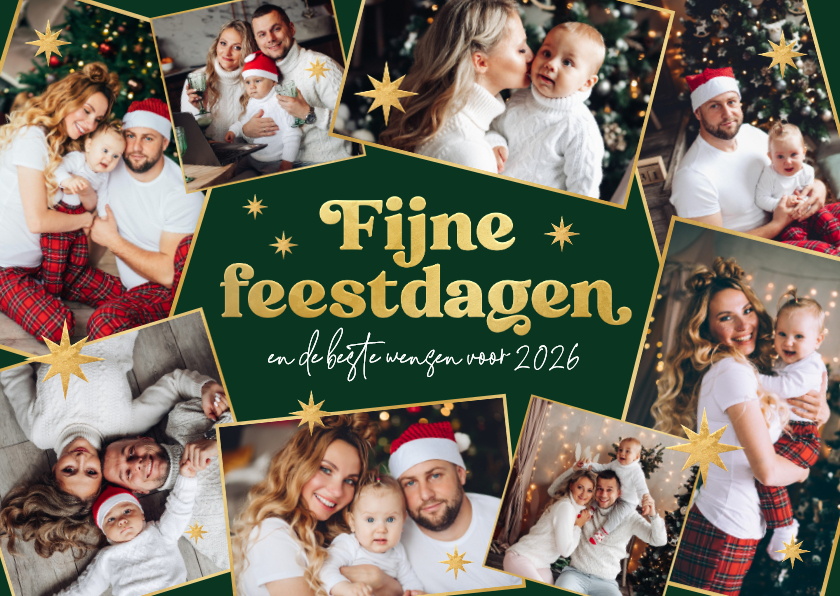 Fotokaart fotocollage fijne feestdagen gouden sterren kerst - Fotokaarten Fotokaarten - Fotokaart fotocollage fijne feestdagen gouden sterren kerst